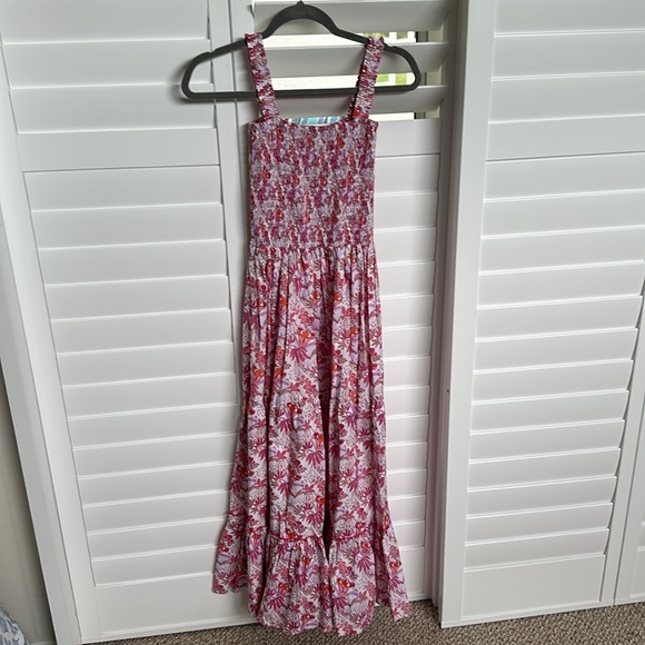 Lusana Pink Floral Cotton Midi Dress Size Medium 4-6 - Picture 5 of 8
